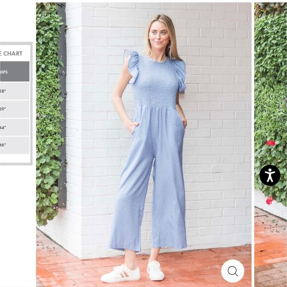 michelle mcdowell Pants - Michelle Mcdowell Zoey Jumpsuit Secret Hideaway Cornflower XL Smocked Front